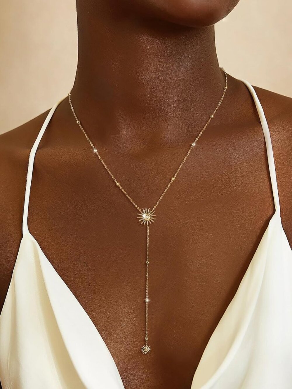 Lariat Necklace for Women, 14k Gold Plated Long Y-Shaped Drop Chain Necklace Dai - Picture 2 of 8
